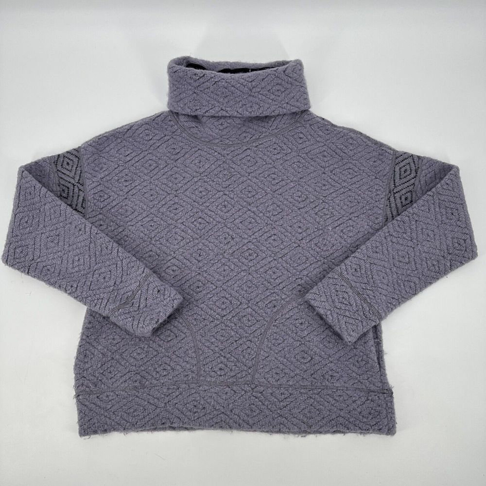 Prana Recycled Wool Blend Turtleneck Sweater Size Med Purple Geometric Pattern
